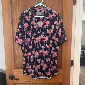 Men's Black Shirt with Pink and Purple Palm Tree Design